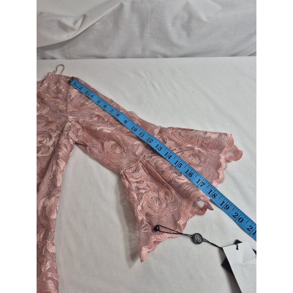 Adrianna Papell Women's Dress Size 8 V-Neck Bell Sleeves Embroidered Pink (63) - Picture 15 of 15